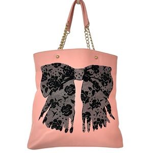 🌻 Vintage Betsey Johnson Peachy Pink Lacey Bow Tote